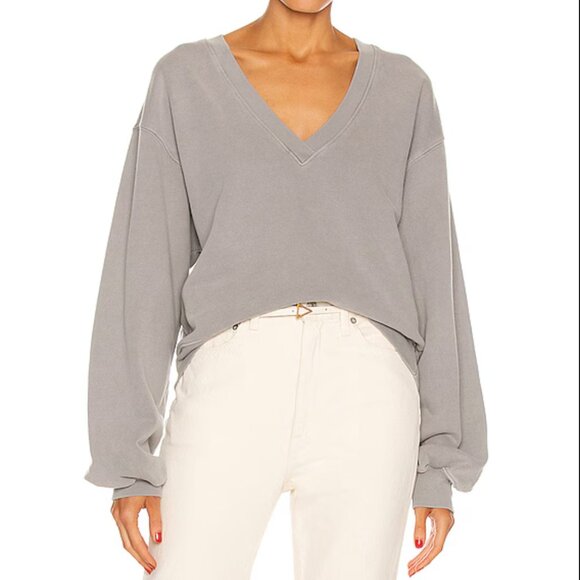 Agolde V-Neck Balloon Sleeve Sweatshirt, Size Large - Picture 1 of 4